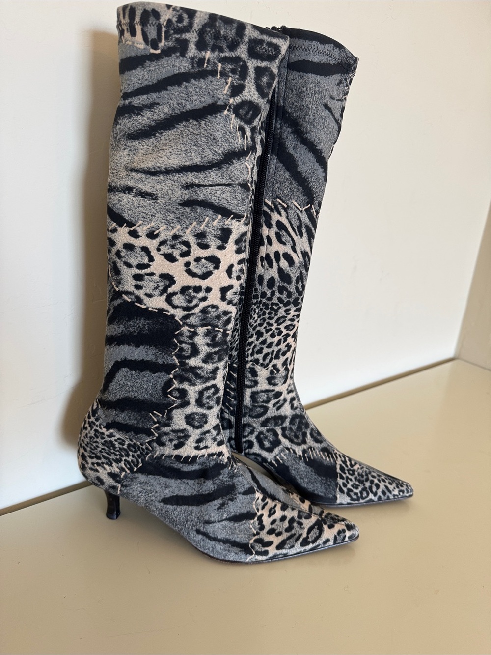 Diego di Lucca Made in Italy Women's Knee-High Animal Print Pointed Toe Boots